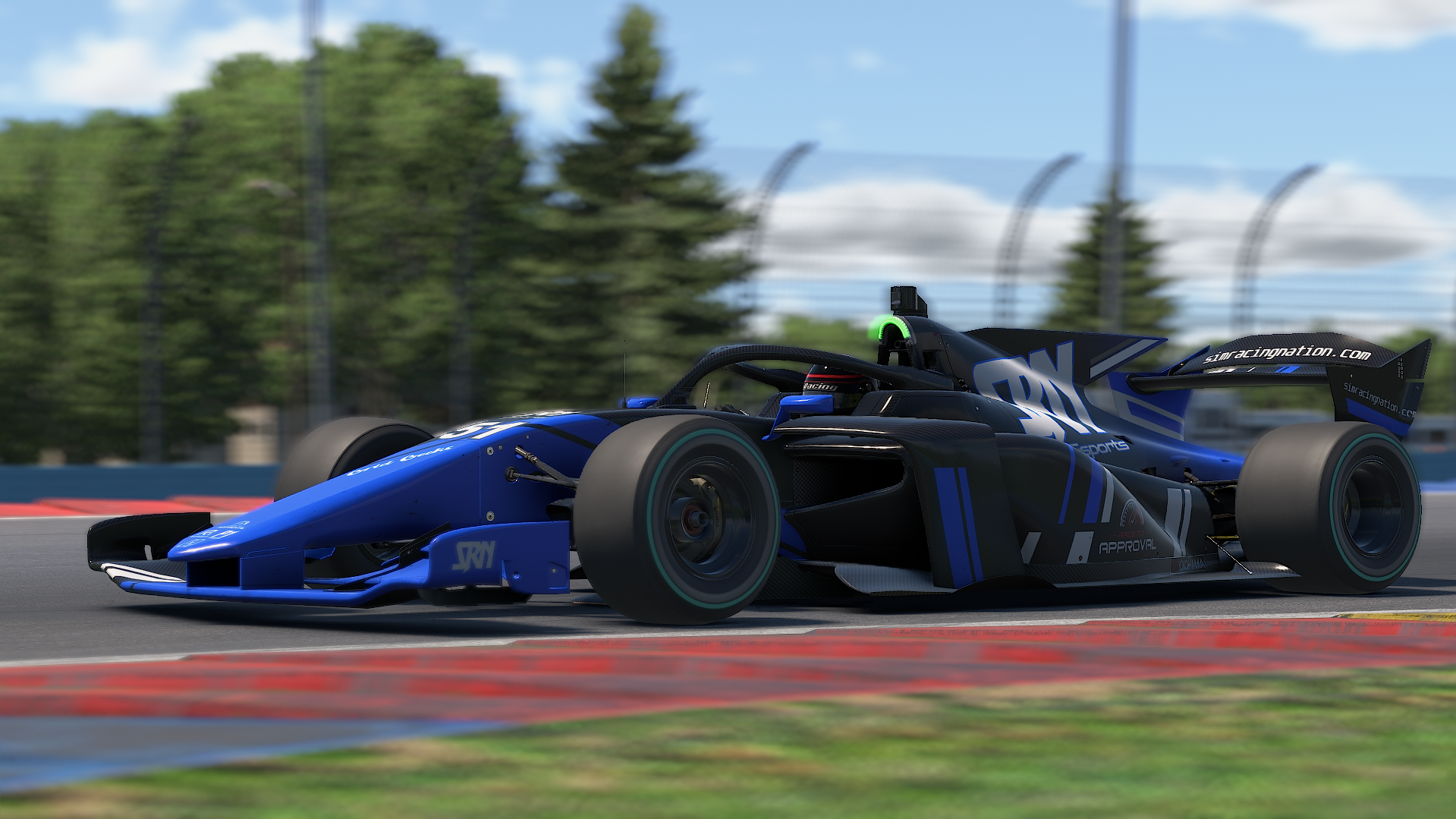 Julian Swanson #51 SRN Esports Dallara SF23 cornering at Watkins Glen